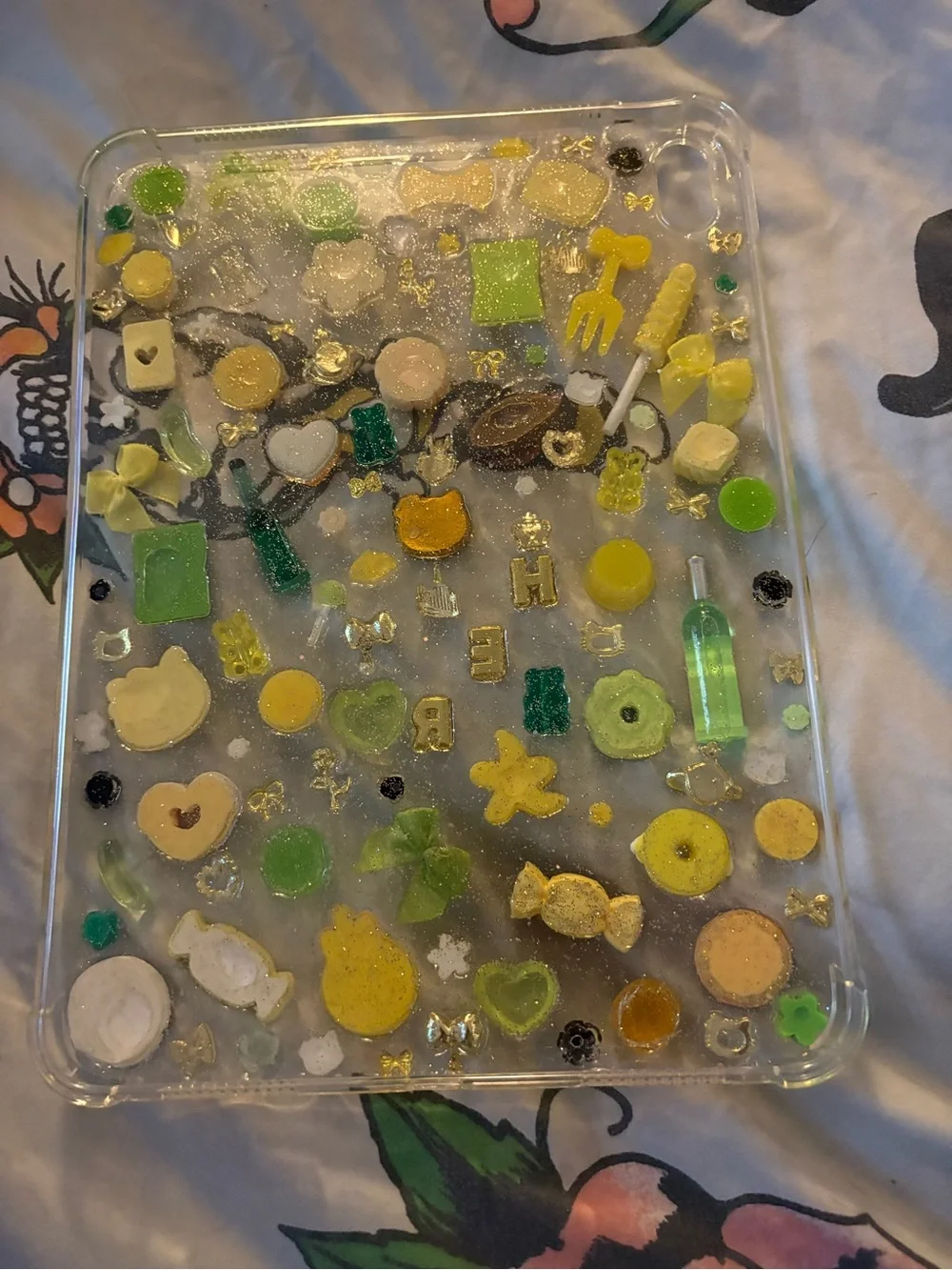 Clear Decorative a16 Tablet Case with Yellow & Green Candy Charms